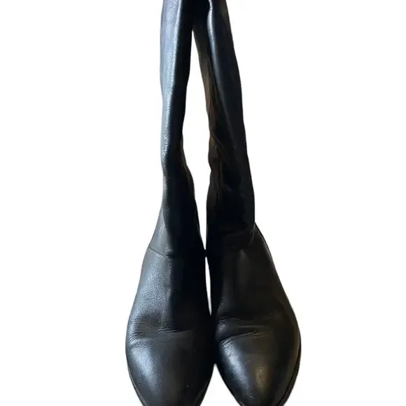 VTG Traze black leather cuff slouch boho flat pointed riding boots size 7